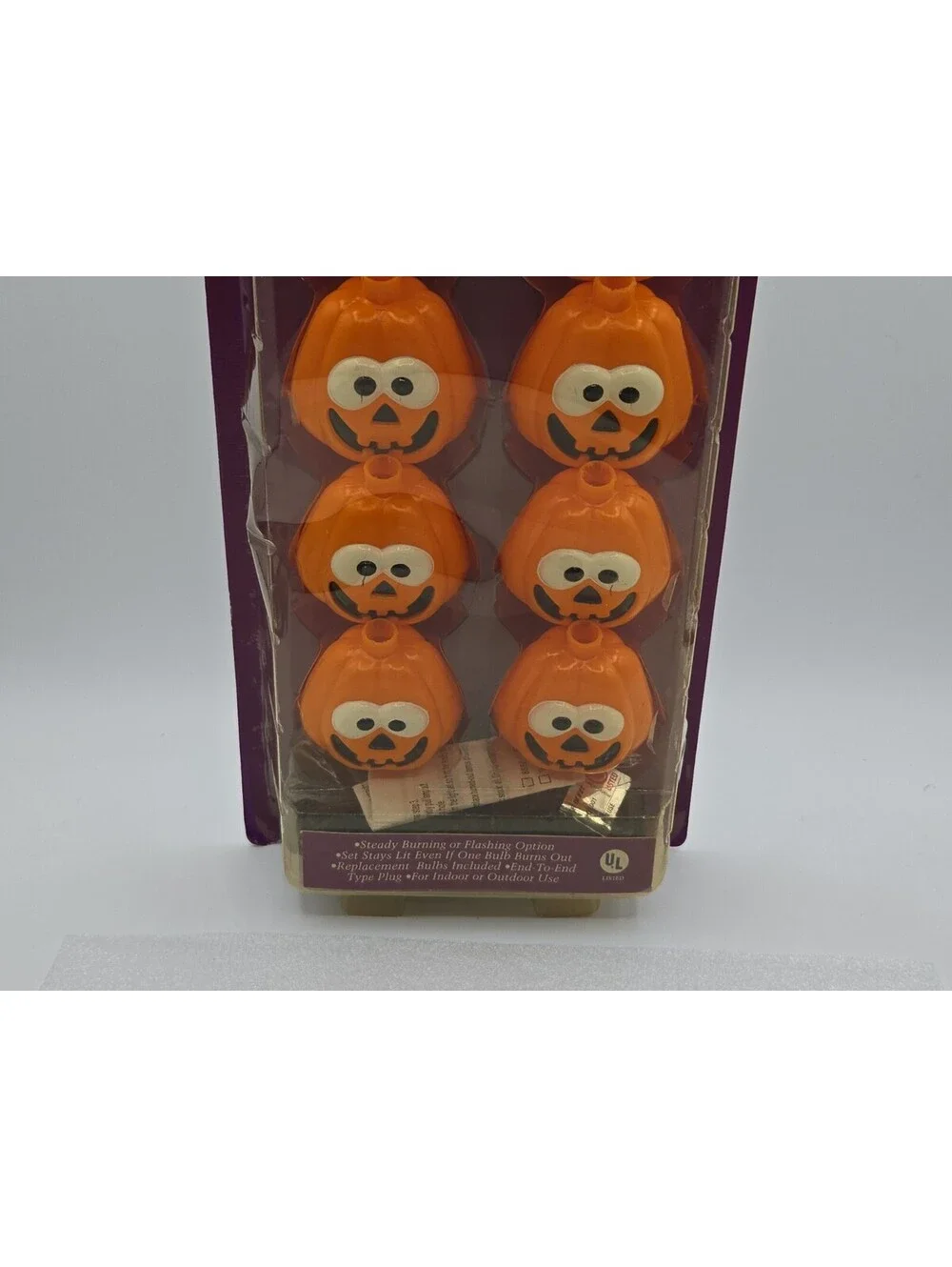 VINTAGE FUN WORLD HALLOWEEN SET OF 10 WHITE-EYED JACK-O'-LANTERN STRING LIGHTS